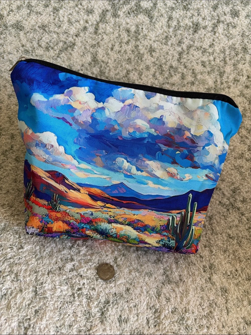 Blue Southwest Santa Fe Desert Landscape Cosmetic Bag NWT 10”x7.5”